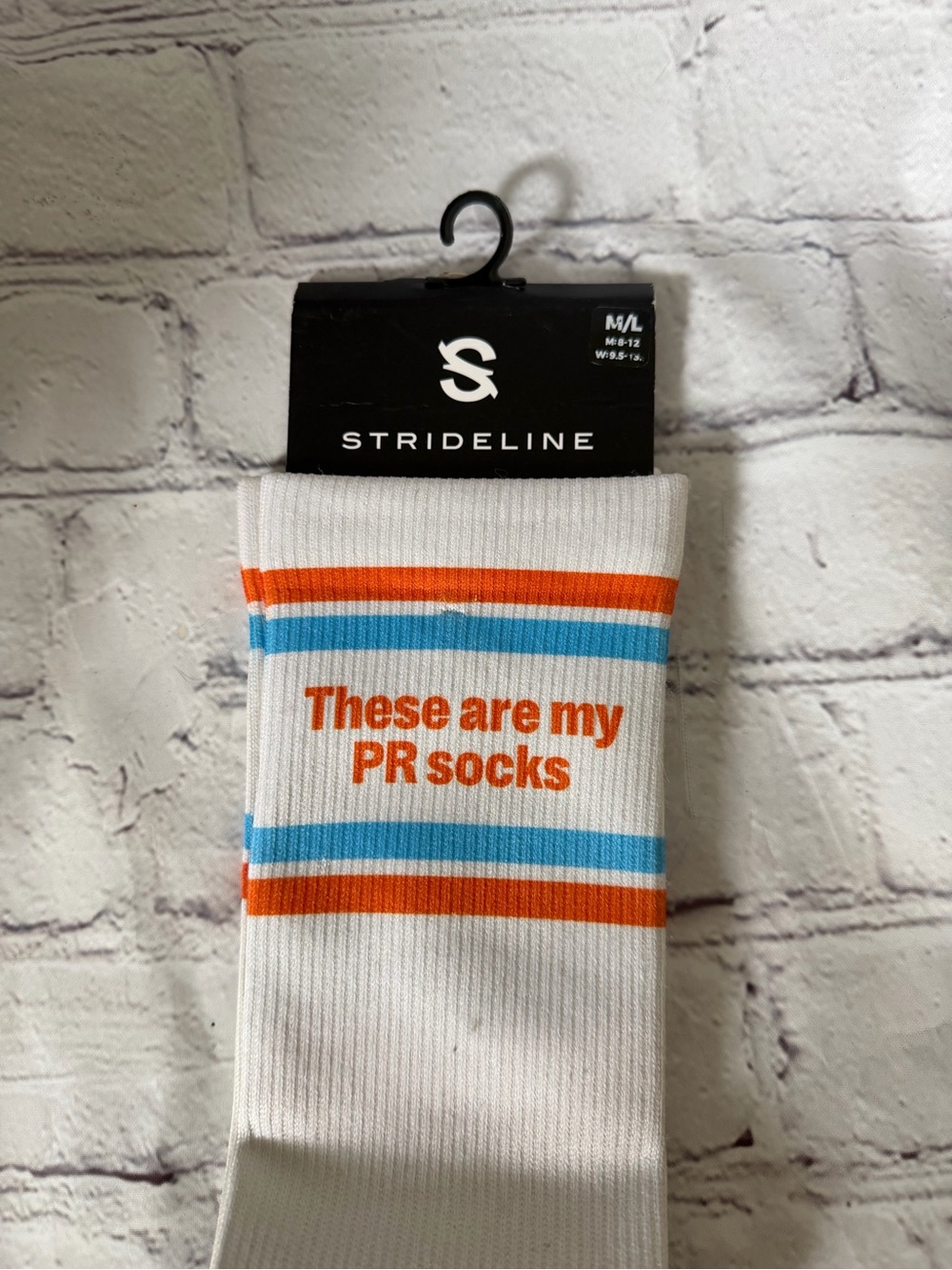 Orangetheory White Crew Socks with Orange and Blue Stripes